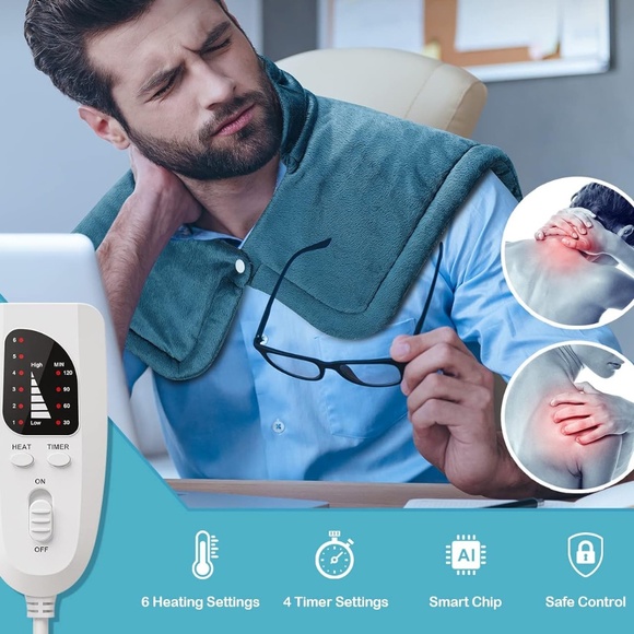 NEW HEATING PAD NECK BACK WEIGHTED BLUE 2 LB ELECTRIC 6 HEAT SETTINGS 4 TIMERS - Picture 4 of 7